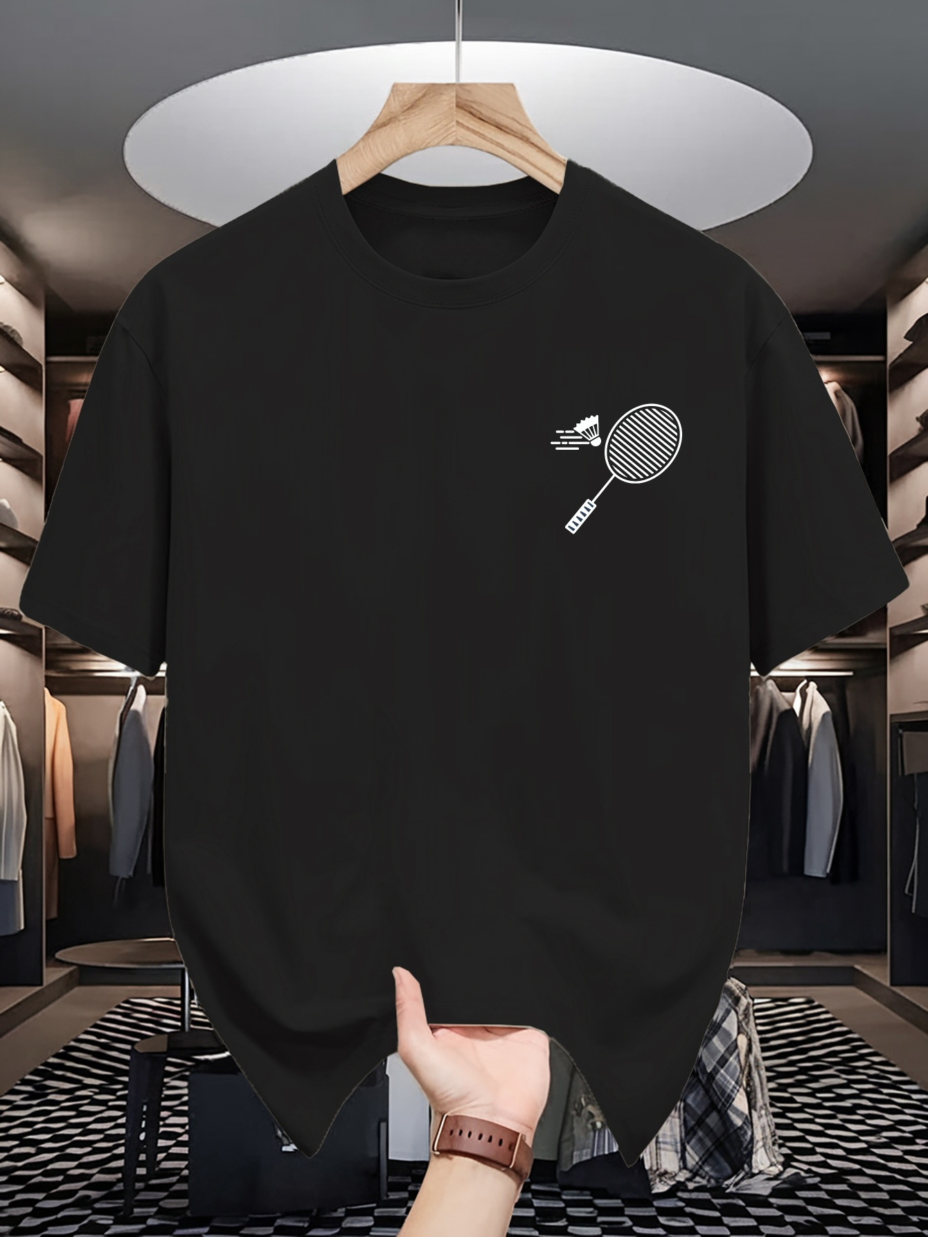 Badminton Shuttlecock - Camiseta de Cuello Redondo para Hombre,